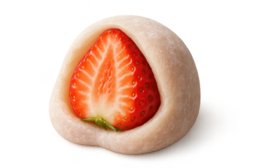 Mochi with strawberry on transparent background. Food delicacy view.