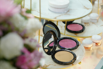 pink make up brushes powder