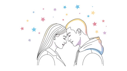 Couple Intimacy: An illustration of a couple in a tender embrace, their foreheads gently touching as they share a moment of intimate connection beneath a constellation of twinkling stars.