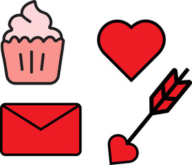 Cute Valentine Symbol Pack &ndash; Hearts, heart arrow, Cupcake & Love Letter Icons