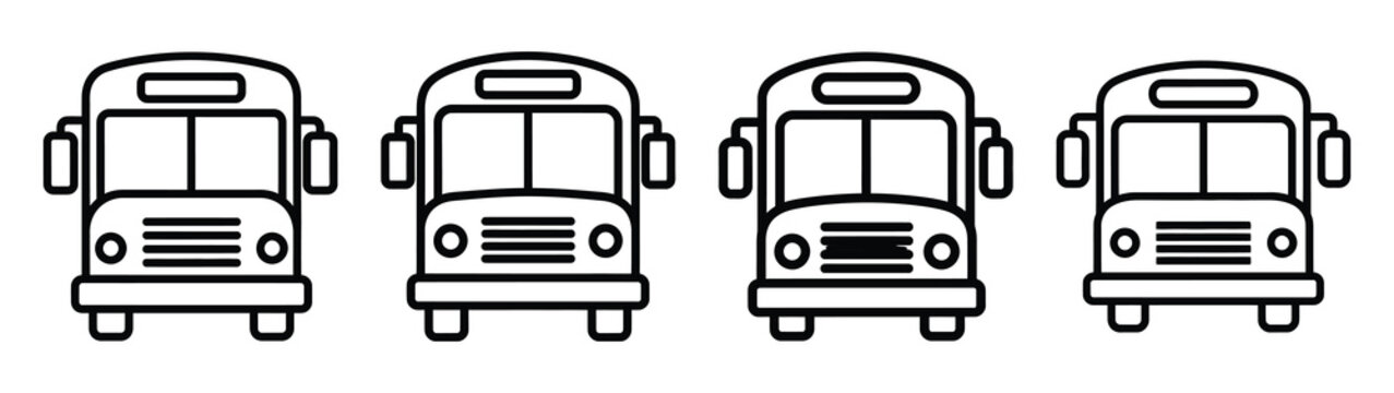 school bus line editable vector icon set. back to school outline icons.