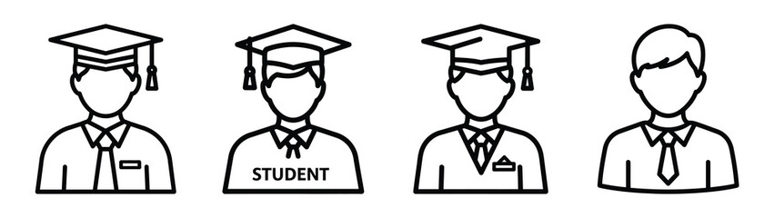 student line editable vector icon set. back to school outline icons.