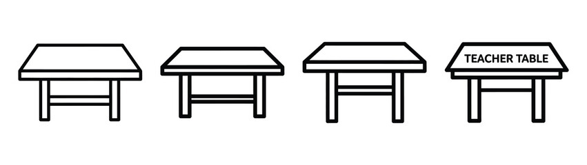teacher table line editable vector icon set. back to school outline icons.