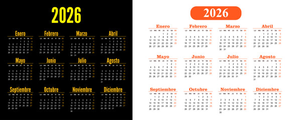 French. Rainbow calendar Year 2026. vector calendar. The week starts on Monday.