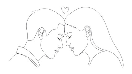 Embraced Souls: A tender illustration depicts two individuals, their foreheads gently touching, symbolizing a deep and loving connection, with a heart hovering above.