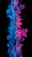 Vibrant fluid splash in slow motion against a pure black background