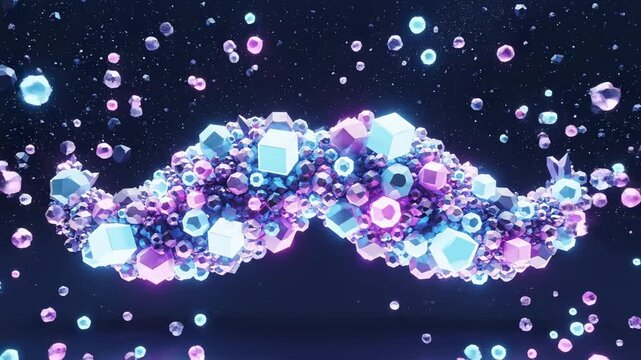 Animated geometric cloud formation subtly shifting and forming a repeating symmetrical mustache shape against a deep midnight blue sky masculine motif, dark, iconic shape