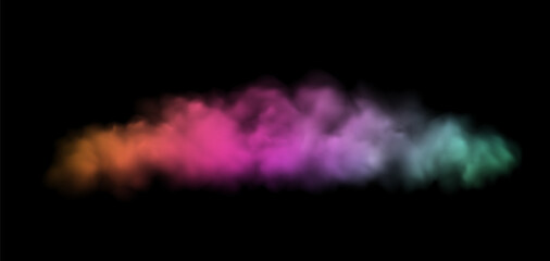 Vector Realistic Colorful Cloud, Smoke or Fog. Fluffy Cloudscape. Color Overlay Transparent Cloud.
