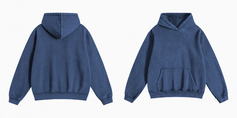 Blank Washed Blue Hoodie Front and Back View Isolated on White Background © Drip