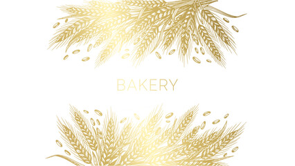 Obraz premium wheat frame decoration for a bakery card with copy space and branch illustration