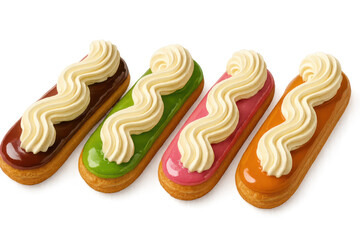 Colorful Cream &Eacute;clairs on a transparent background, Delicious Desserts