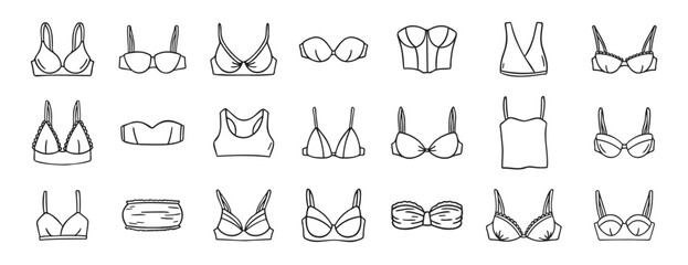 Lingerie fashion feminine lacy woman underwear bra icon doodle hand drawn. Outline line drawing clipart symbol
