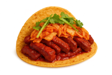 Kimchi hotdog taco on transparent background - Spicy fusion cuisine dish