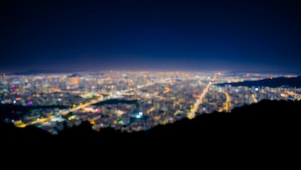 Obraz premium Generative AI Depiction of a Bright Urban Nightscape View from a Mountain Overlooking a City with