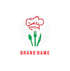 A fun, stylized logo featuring a chef's hat, spoon, fork, and knife with star accents, perfect for a culinary brand or restaurant.