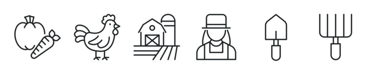 Farm thin line icon set. Web minimal editable stroke icons
