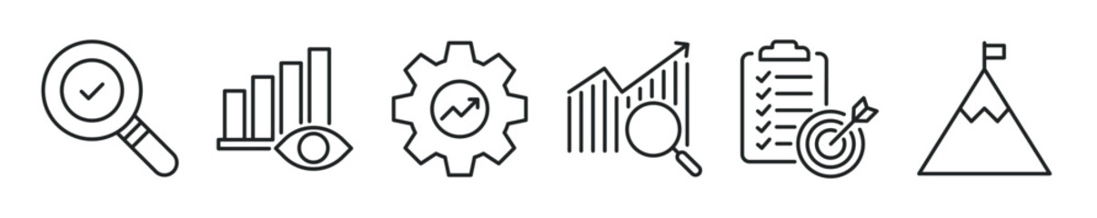 Goals thin line icon set. Web minimal editable stroke icons