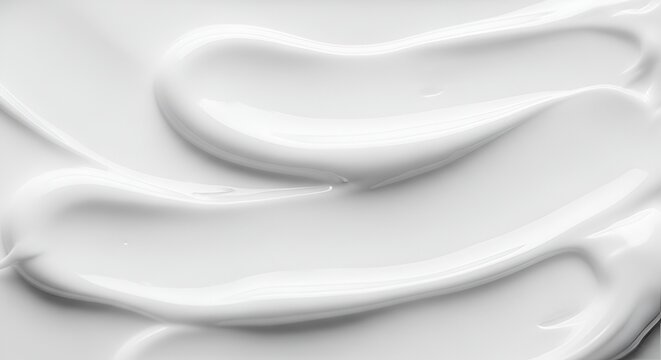 White creamy texture with smooth flowing lines, abstract milky surface of lotion