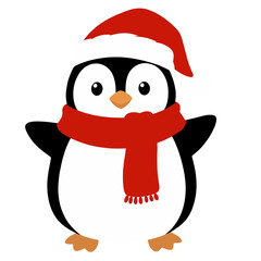 Cute christmas penguin cartoon character isolated on transparent background 