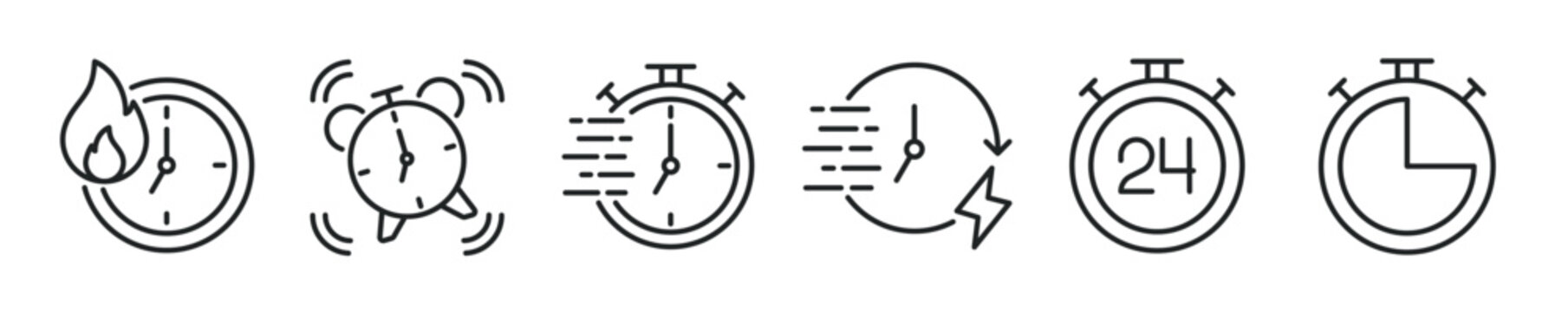 Timer thin line icon set. Web minimal editable stroke icons
