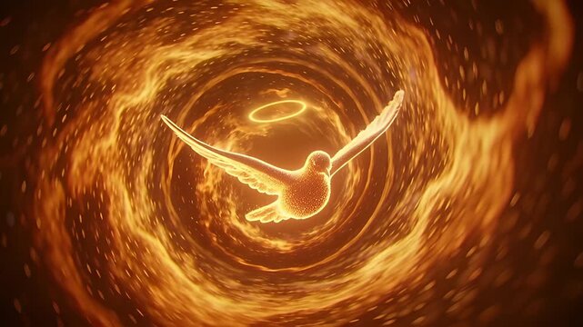 Holy Spirit Dove with Fiery Halo in a Swirling Vortex of Divine Light and Energy.
