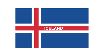 Fototapeta premium The national flag of Iceland with a red Scandinavian cross on a blue field, featuring the country's name printed in the center.