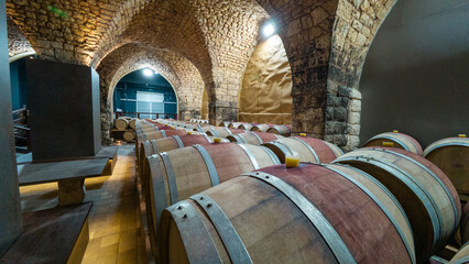 Rustic Wine Cellar with Wooden Barrels © M