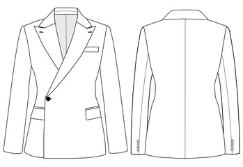  Notch Lapel Single Breasted One button Vector Men&rsquo;s Stylish Coat Technical Drawing