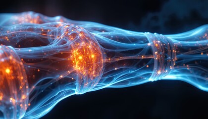 Visualize vibrant neural networks transmitting data with captivating glowing nodes, perfect for tech innovations and advanced science projects