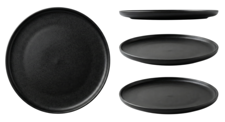 Elegant slate gray ceramic dinner plates artfully arranged on a plain canvas for culinary