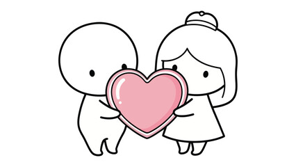 Eternal Love Shared: A minimalist illustration of a couple holding a heart-shaped object together, symbolizing everlasting love and unity.