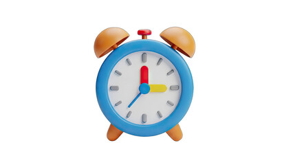 Retro Blue Alarm Clock Showing Three OClock Isolated On Transparent Background Studio Lighting