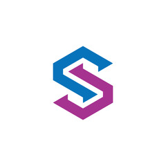 Abstract letter S logomark design featuring interlocking blue and purple geometric shapes, symbolizing dynamic connections and modern identity. A bold and creative concept for branding solutions