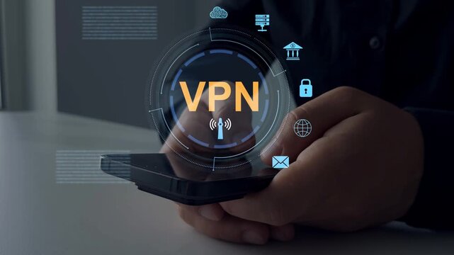 Digital connection between computer and a remote server owned VPN provider.VPN(Virtual Private Network) secure connection.Remote server private internet network to protect privacy personal data.