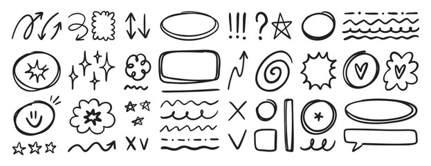 Hand drawn planner sketch doodle elements set simple design shapes