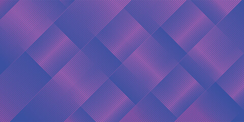Modern purple and blue geometric abstract background with diagonal line patterns forming overlapping squares, for digital design, technology themes, creative branding, web banners, presentations