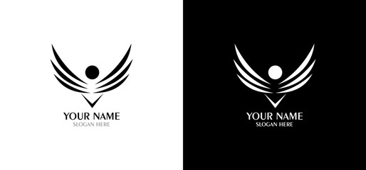 Abstract Wing Logo with Circular Center, Modern Symbol for Freedom and Flight