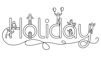 Creative holiday typography line art with playful stick-figure characters interacting with the letters, expressing joy, fun, and festive celebration. © muhammad