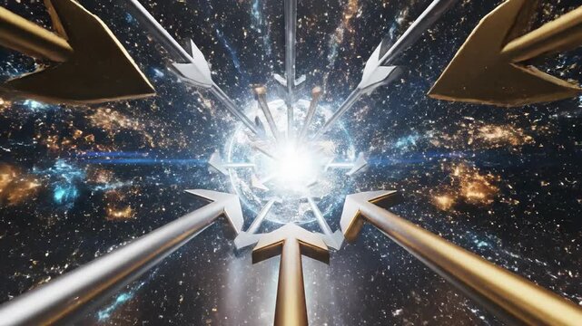 Celestial Navigation: An awe-inspiring perspective of a celestial navigation with arrows towards the bright center of a celestial body