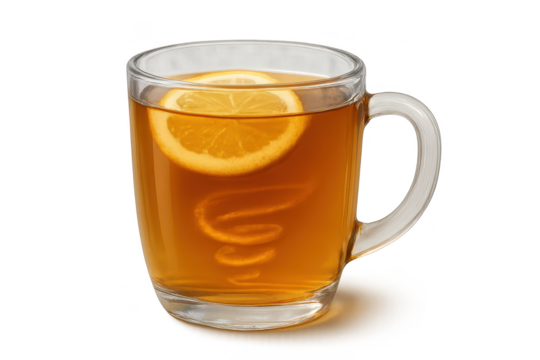 Hot toddy in transparent glass cup, transparent background on black - Powered by Adobe