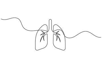 Continuous line drawing representing the human lungs and the concept of healthy breathing.