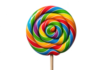 Colorful rainbow lollipop candy on transparent background for design