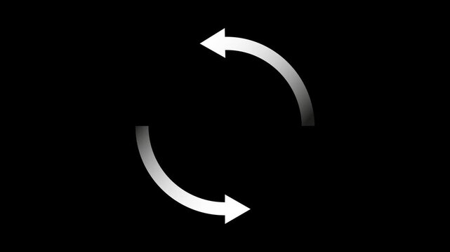 White Rotating Arrows Loop Animation Icon on Black Background.