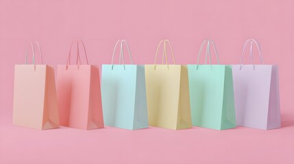 Shopping bag with Christmas decoration on a pastel pink background.