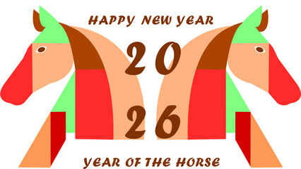 2026 Year of the Horse Greeting Card &ndash; Colorful New Year Horse Design