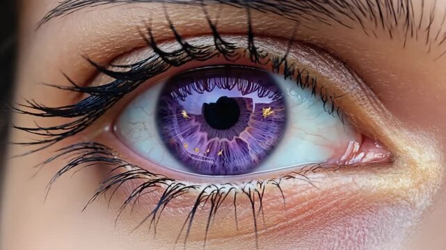 A view of human eye with vibrant purple iris