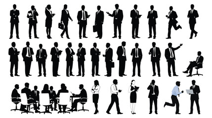 Business People Silhouettes Vector Set Professional Corporate Team Figures, Office Worker Poses Collection
