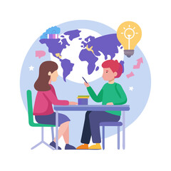 brainstorming, graphic, desk, modern, sitting, woman, table, chart, job, planning, silhouette, success, boy, abstract, cartoon, chair, growth, shape, background, minimal, roadmap