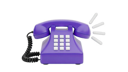 Retro Purple Rotary Telephone With White Buttons And Black Cord Ringing With White Sound Waves On Transparent Background
