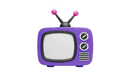 Retro Purple Television Set with Antenna and Blank Screen on Transparent Background High Detail 3D Render